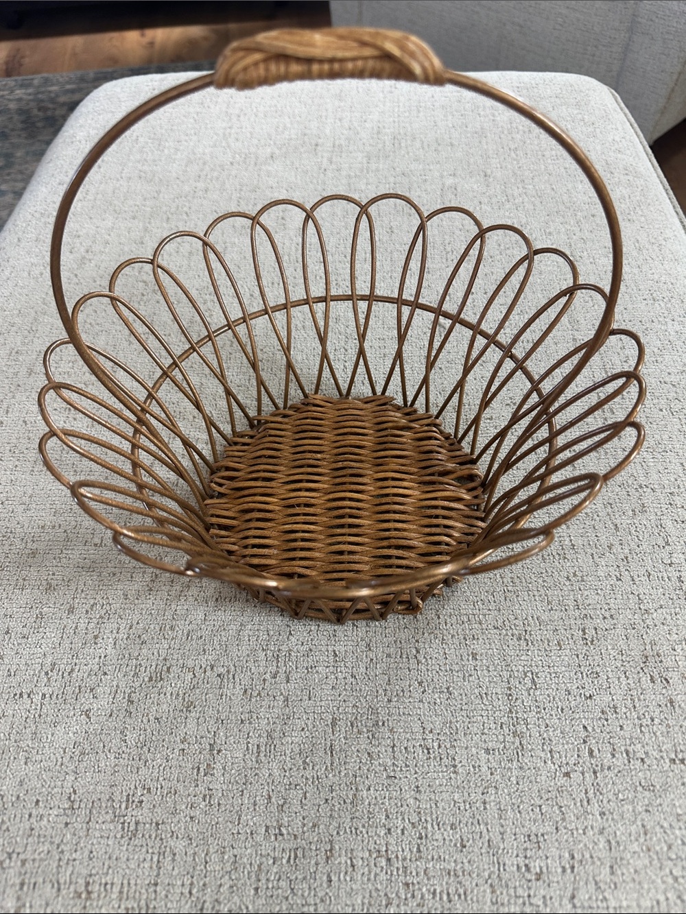 Boho Farmhouse Decorative Gold Metal & Wicker Handle Basket